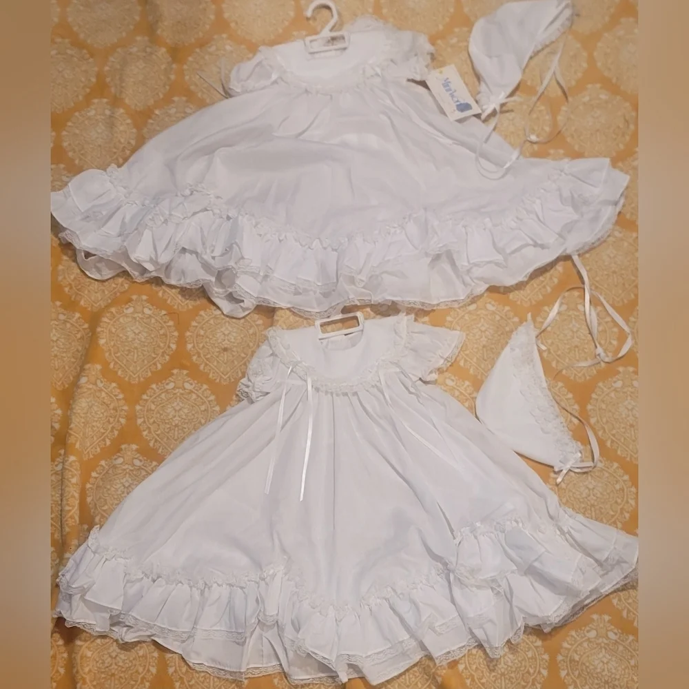 Vintage Mini World Inc Ruffle Tiered Apron Dress girls x2 (S & M)